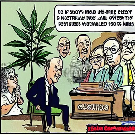 Image similar to overprotective old australian politicians guard cannabis from the population, detailed caricature cartoon