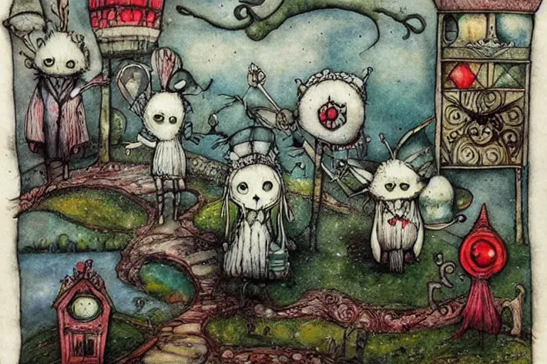 Prompt: lowbrow folk art in the style of alexander jansson,