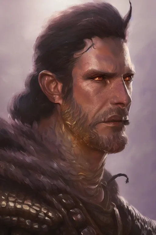 Image similar to dungeons and dragons draconian character closeup portrait, dramatic light, dungeon background, 2 0 0 mm focal length, painted by stanley lau, painted by greg rutkowski, painted by stanley artgerm, brom, digital art, trending on artstation