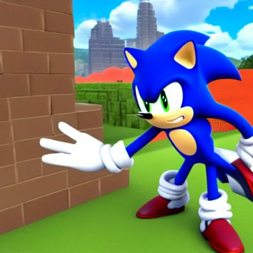 Image similar to Sonic playing Roblox