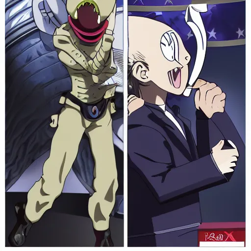 Image similar to anime of xenomorph in a presidential debate