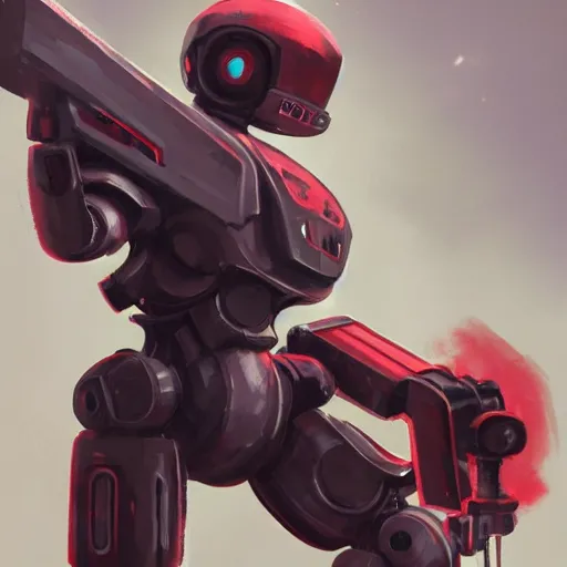 Image similar to a concept art of a robot with red hair holding a gun, highly detailed, digital painting, artstation, concept art, smooth, sharp focus, illustration