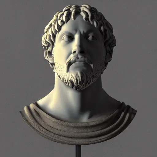 Image similar to a 3 d render of the head of david statue with a neon ring around the head, in the style of michelangelo