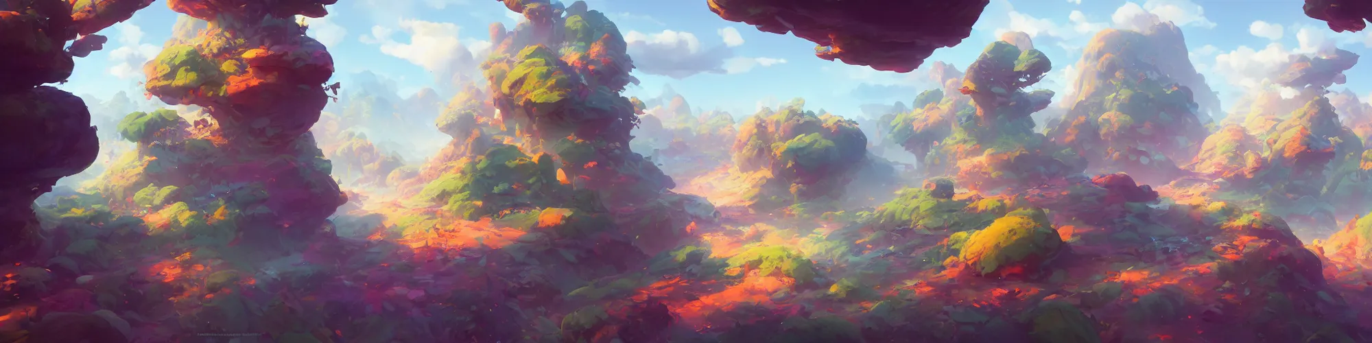 Image similar to 3 6 0 panoramic dynamics matte painting acrylic blur oil wonderland yoshi kurbi dofus, hight contrast,, behance hd by jesper ejsing, by rhads, makoto shinkai and lois van baarle, ilya kuvshinov, rossdraws global illumination