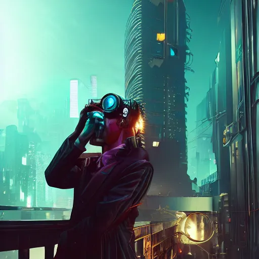 Prompt: cyberpunk vampire killing people in a steampunk city by beeple, digital art, highly detailed