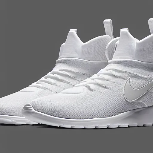 Image similar to a realistic white nike shoe inspired by spaceship interiors with technical mech details