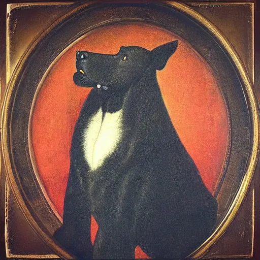 Image similar to “Renaissance Portrait of a big happy black dog”