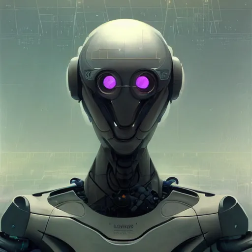 Prompt: expressive digital concept art portrait of a high - tech robot on a depth of field background, artstation, award - winning realistic sci - fi concept art by jim burns and greg rutkowski, beksinski, a realism masterpiece, expressive color palette, james gilleard, bruegel, alphonse mucha, and yoshitaka amano