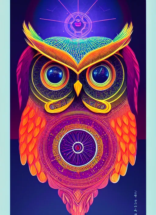 Image similar to symmetry!! product render poster vivid colors divine proportion owl, 神 圣, glowing fog intricate, elegant, highly detailed, digital painting, artstation, concept art, smooth, sharp focus, illustration,