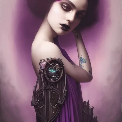 Prompt: by tom bagshaw, photorealistic body shot of absurdities and mushrooms, very beautiful curvy full gothic long dress princess, ultra deep fog, purple black lustrous thin haircut, glass spheres, reflections and refractions, symmetry accurate features, focus, very intricate ultrafine details, award winning masterpiece