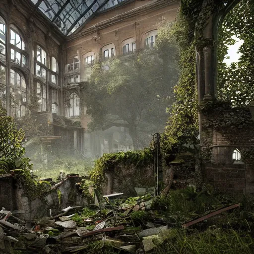 Prompt: overgrown london in ruins, highly detailed, 4k, HDR, award-winning, octane render, artstation