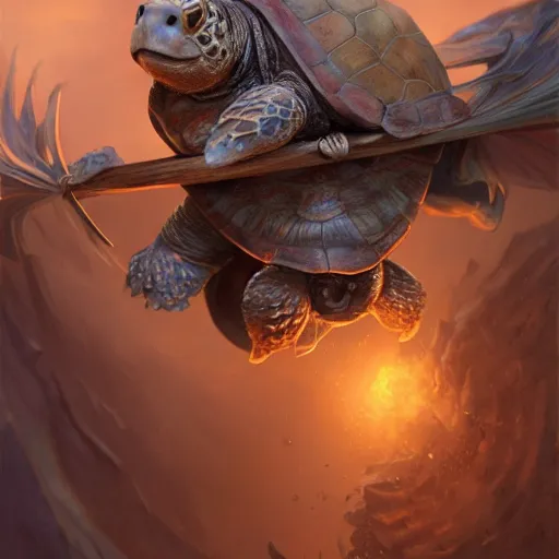 Image similar to cute wise sage turtle holding a staff, wearing a cloak, subsurface scattering, by jesper ejsing, justin gerard, tomasz alen kopera, cgsociety and fenghua zhong, highly detailed, rim light, cinematic lighting, illustration, art, octane render, very coherent, cinematic, hyper realism, high detail, octane render, 8 k