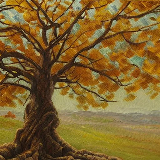Image similar to Trending on artstation, highly detailed oil painting of a tree