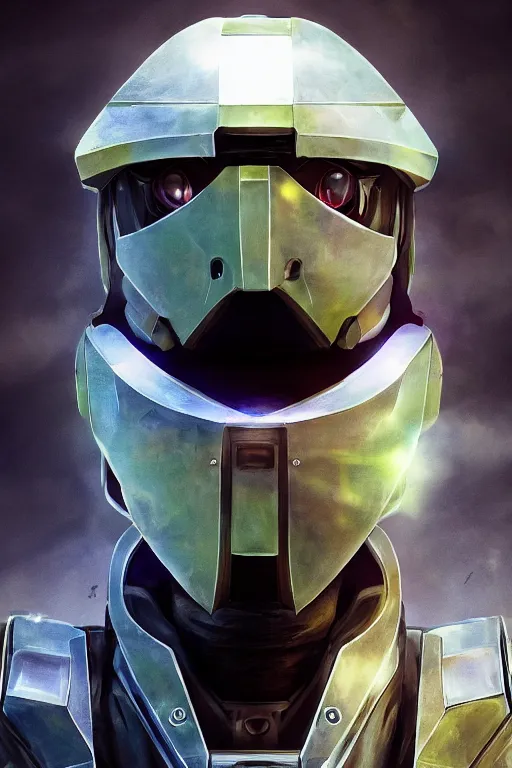 Image similar to robot ninja mask helmet halo master chief radiating a glowing aura global illumination ray tracing hdr fanart arstation by ian pesty and katarzyna da „ bek - chmiel