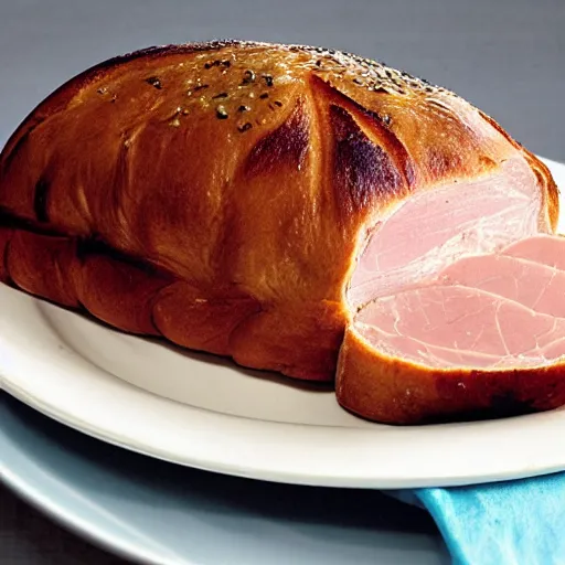 Prompt: ham with bean sauce and bread