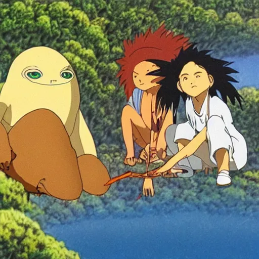 Image similar to screenshot from anime australian aboriginal mythology. dreamtime. studio ghibli. hayao miyazaki