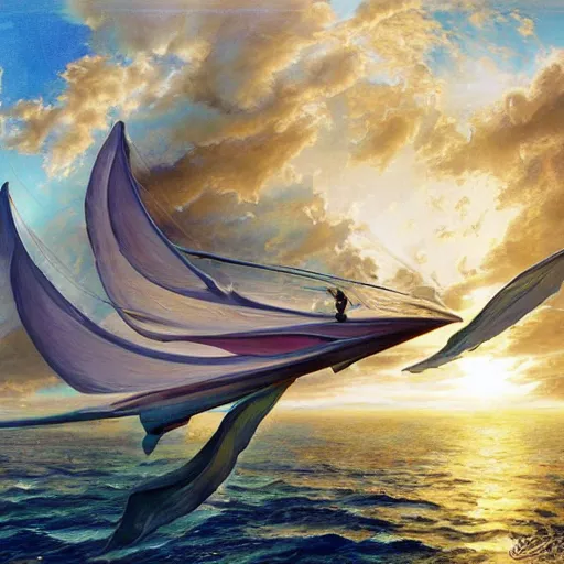 Image similar to Lelouch Lamprooges luxury Sky Sailboat, detailed, centered, digital painting, artstation, concept art, donato giancola, Joseph Christian Leyendecker, WLOP, Boris Vallejo, Breathtaking, 8k resolution, extremely detailed, beautiful, establishing shot, artistic, hyperrealistic, beautiful face, octane render, cinematic lighting, dramatic lighting, masterpiece