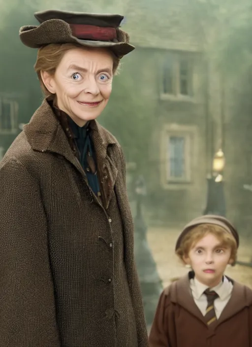 Image similar to film still of Nanny McPhee as Professor Minerva McGonagall in Harry Potter, 4k