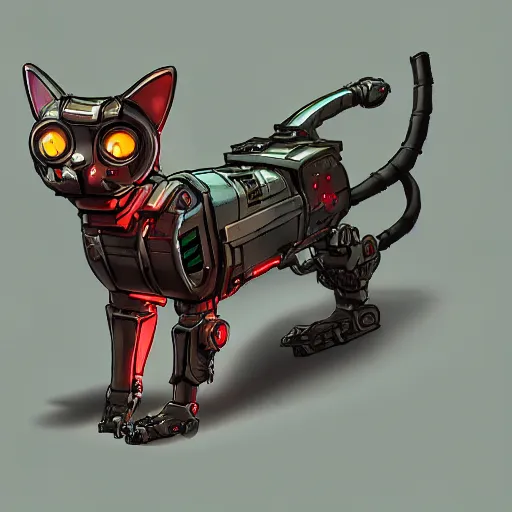 Image similar to a cyberpunk cyborg cat, trending on artstation