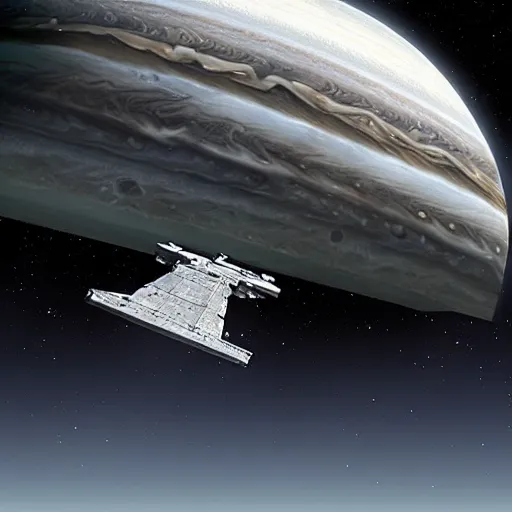 Prompt: epic view of a star destroyer above jupiter, concept art