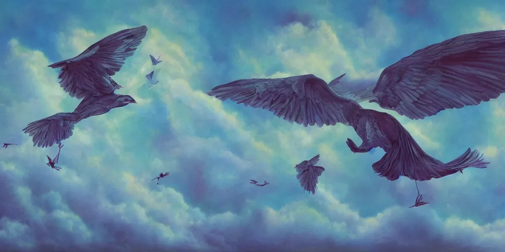 Image similar to dreams taking flight, surreal painting, 4 k