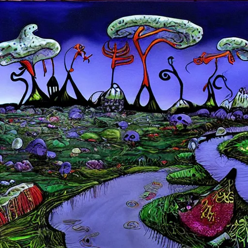 Prompt: a landscape by tim burton