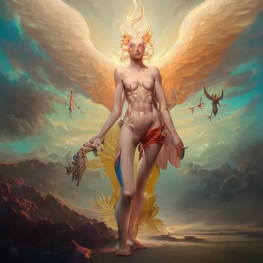 Prompt: detailed key art, concept illustration, hyper detailed painting, hyperrealist painting of an angel celestial being mythical creature by peter mohrbacher, by sam spratt trending on artstation