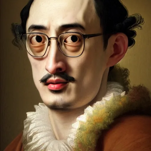 Image similar to A 17th century Baroque Painting of Filthy Frank, grainy, realistic, hyperrealistic, very realistic, very very realistic, highly detailed, very detailed, extremely detailed, detailed, digital art, trending on artstation, detailed face, very detailed face, very detailed face, realism, HD Quality, 8k resolution, intricate details, body and head in frame, painting, oil painting, trending on deviantart, Baroque Painting