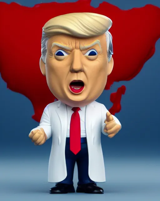 Image similar to full body 3d render of funko pop donald trump as a funko pop, studio lighting, white background, blender, trending on artstation, 8k, highly detailed