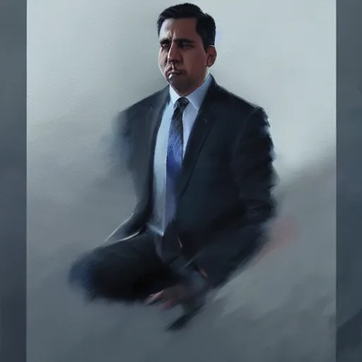 Image similar to hyper realistic, portrait of filipino michael scott painted by greg rutkowski, wlop, loish,