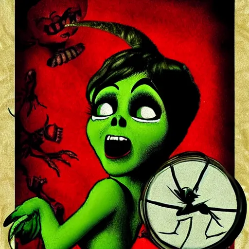 Prompt: Scary tinker bell, horror, skull, scary, Drawn by Pixar