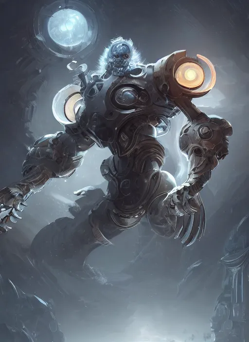 Image similar to a highly detailed illustration of colossal silver mechanical giant, with big glowing iron giant eyes, gentle calm doting pose, intricate, elegant, highly detailed, centered, digital painting, artstation, concept art, smooth, sharp focus, league of legends concept art, WLOP