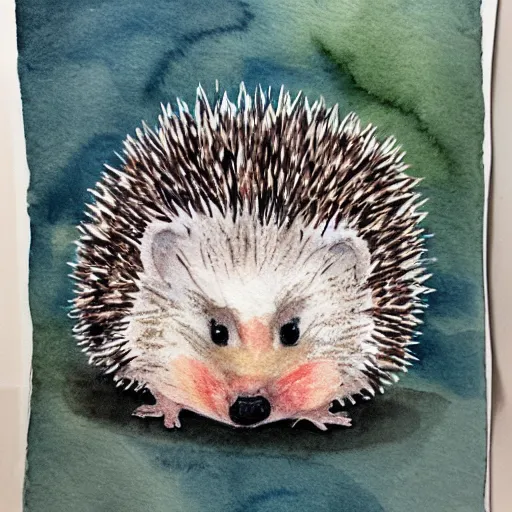 Image similar to a hedgehog in a cozy blanket on a rainy day, watercolor and ink by Miruna Matthams