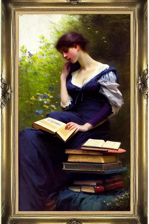 Prompt: soft colorsphotograph imax and solomon joseph solomon and richard schmid and jeremy lipking victorian loose genre loose painting full stack of books, bookish, book lover, bookshop