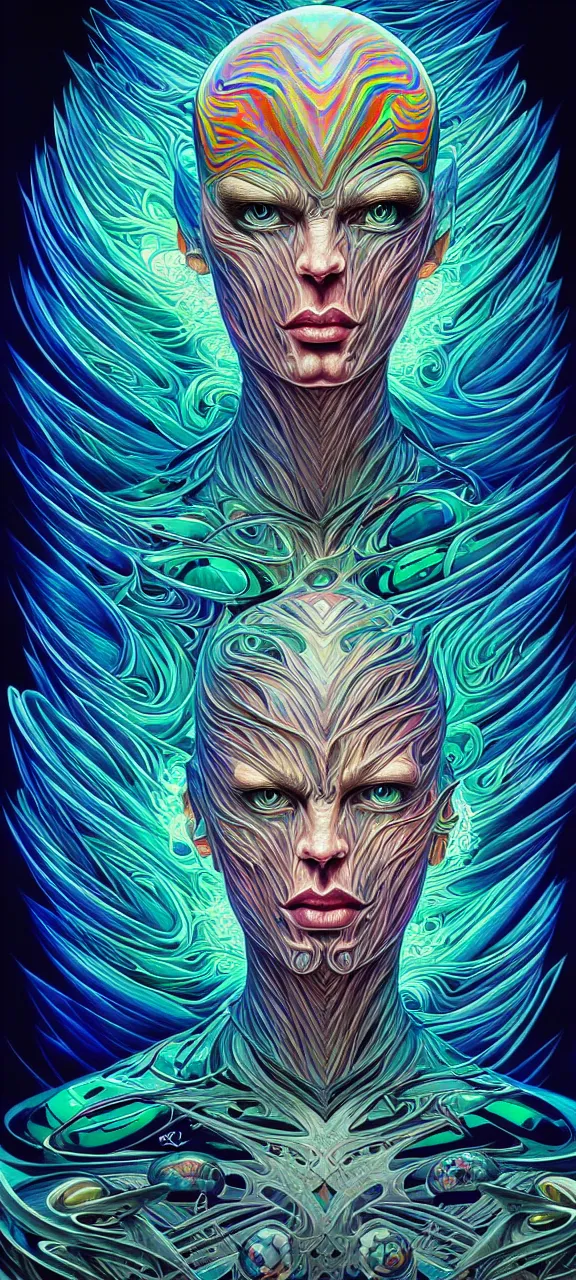 Image similar to android jones alex grey android jones alex grey mark cooper, artgerm artstation award winning photorealistic detailed hypervivid intense fantasy concept art, hypervivid intense mcbess, the sea by dan mumford