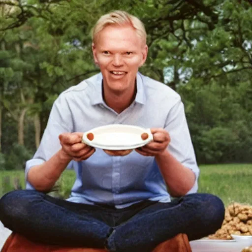 Prompt: promotional shot of erling haaland eating cereal,