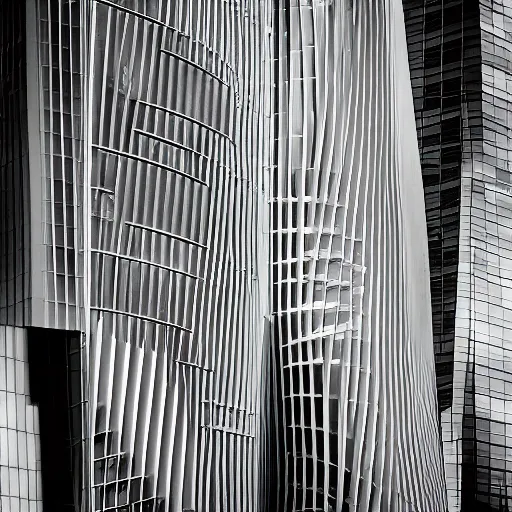 Prompt: architecture photograph in black and white of a zara hadid building