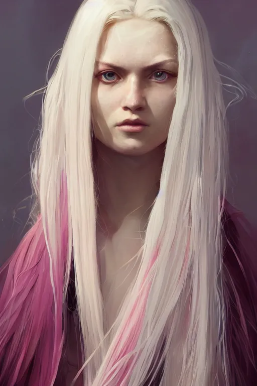 Prompt: a fancy portrait of a young women with long white hair and deep pink eyes by greg rutkowski, sung choi, mitchell mohrhauser, maciej kuciara, johnson ting, maxim verehin, peter konig, 8 k photorealistic, cinematic lighting, hd, high details, dramatic, atmosphereric, trending on artstation