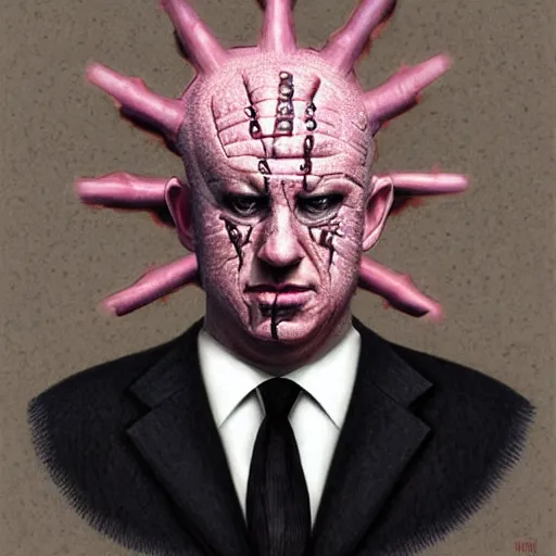 Image similar to benjamin netanyahu as pinhead from hellsraiser, highly detailed, by wayne barlowe