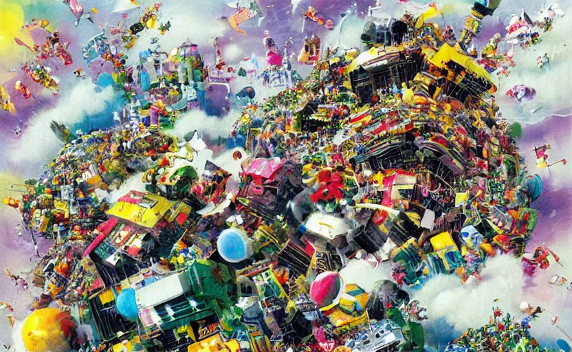 Image similar to katamari damacy in the style of john berkey