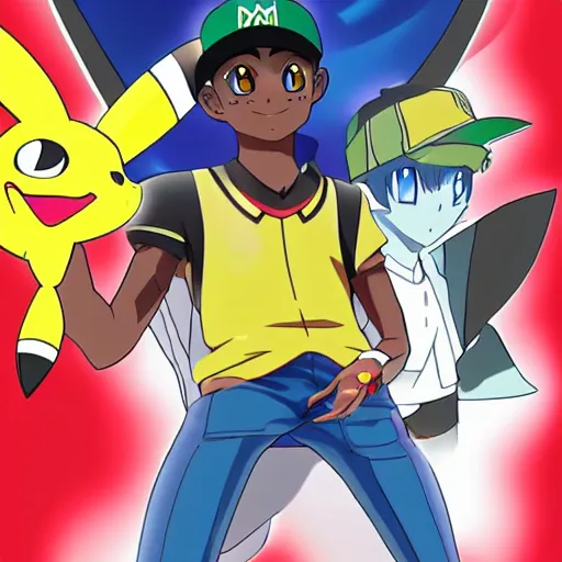 Image similar to lil nas x as a pokemon trainer, anime