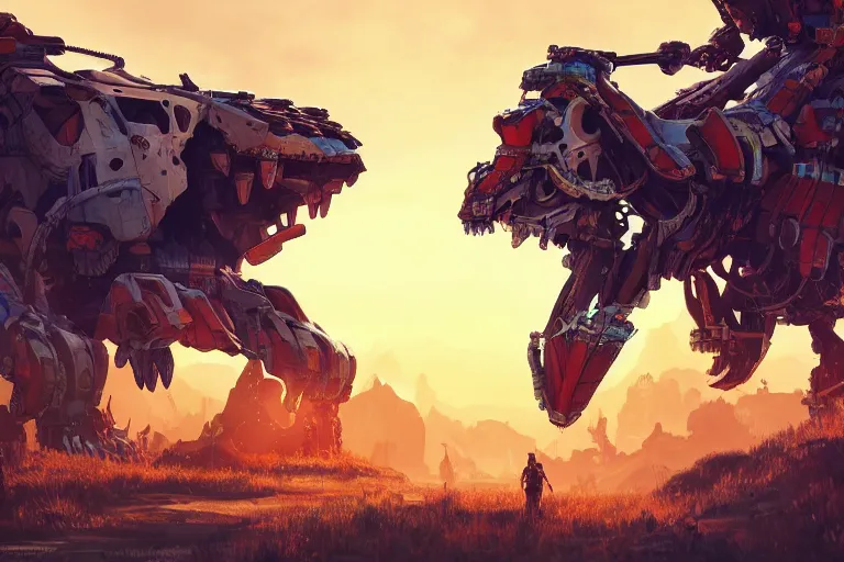 Image similar to sawtooth machine mecanical creature robot of horizon forbidden west horizon zero dawn radiating a glowing aura global illumination ray tracing hdr fanart arstation by ian pesty and alena aenami artworks in 4 k