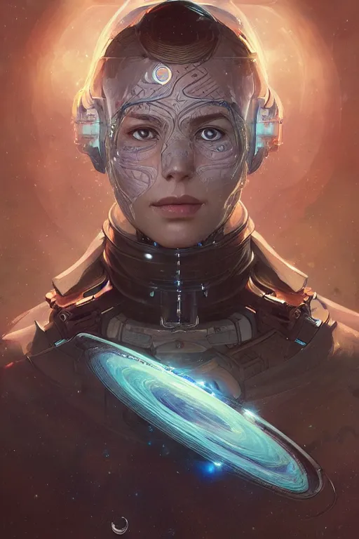 Prompt: portrait of a space explorer, D&D, fantasy, intricate, highly detailed, digital painting, artstation, concept art, smooth, sharp focus, illustration, art by artgerm and greg rutkowski and alphonse mucha