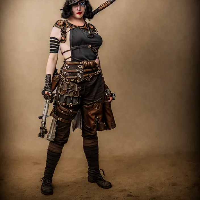 Image similar to full length photograph of a real - life very beautiful dieselpunk warrior. extremely detailed. dslr. 8 5 mm.