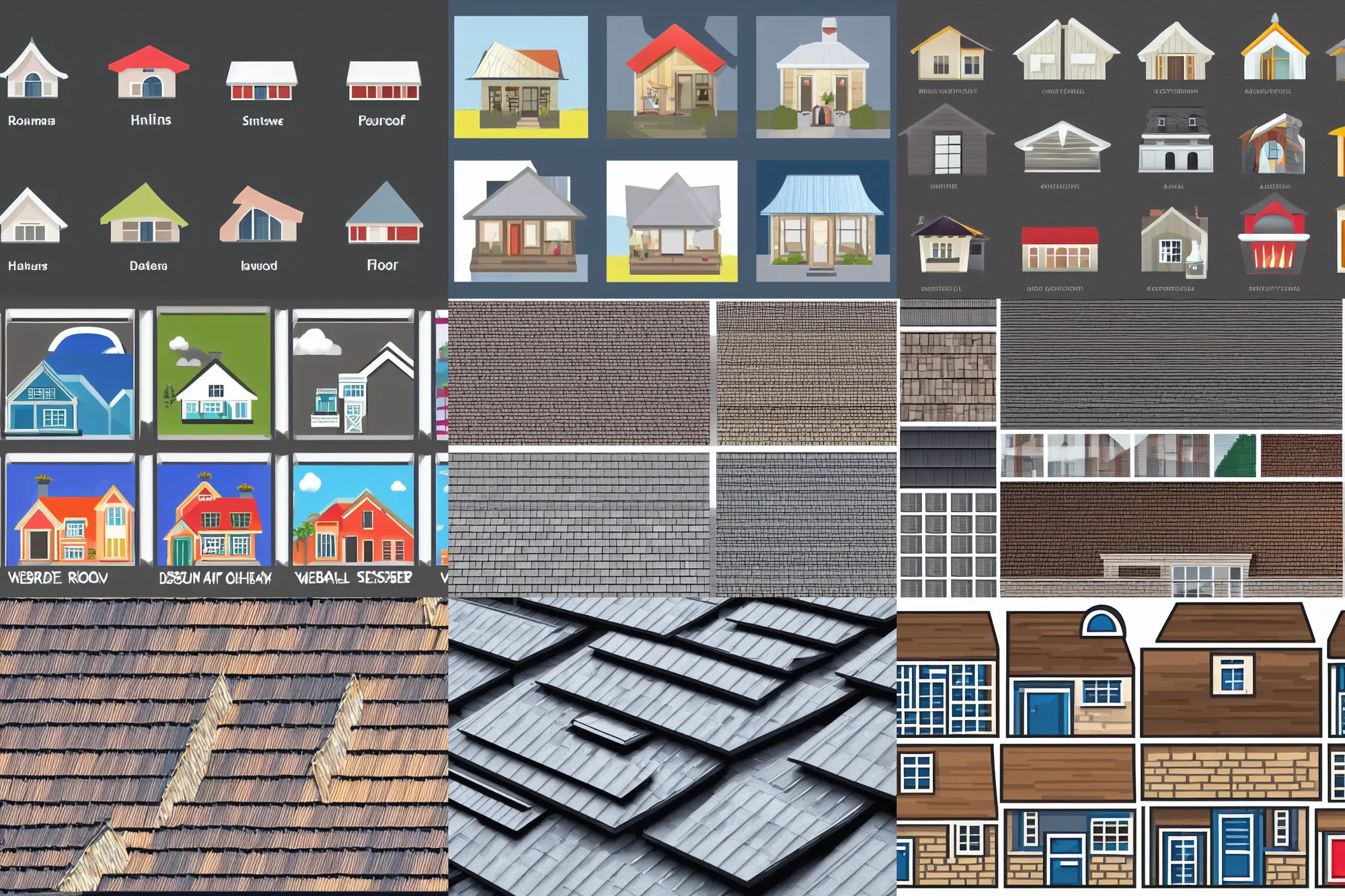 Prompt: webdesign icon set for different roof types