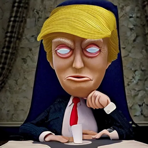 Image similar to donald trump in coraline, obese cartoon character