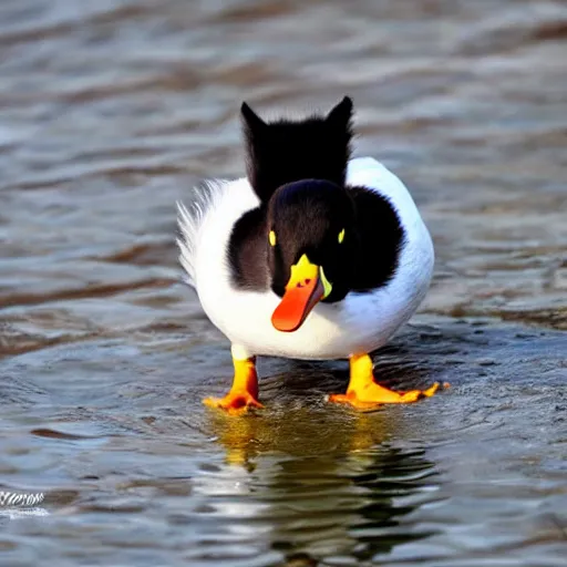 Image similar to a duck - cat - hybrid with a beak, animal photography, wildlife photo