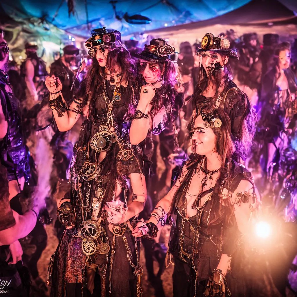 Prompt: steampunk rave in the desert, XF IQ4, 150MP, 50mm, F1.4, ISO 200, 1/160s, dawn