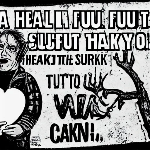 Image similar to a heart that's full up like a landfill a job that slowly kills you bruises that won't heal you look so tired, unhappy bring down the government they don't, they don't speak for us i'll take a quiet life a handshake of carbon monoxide