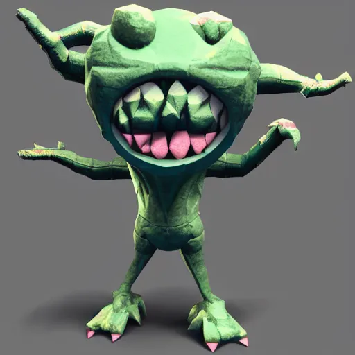 Image similar to cute monster, colourful, enemy of drawves, underground mine, 3d render, low poly, video game, concept character, E3